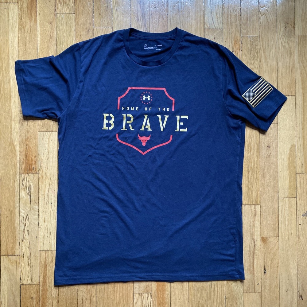 Under Armour Shirt Mens XL Blue Project Rock Brave American Flag Gym Performance